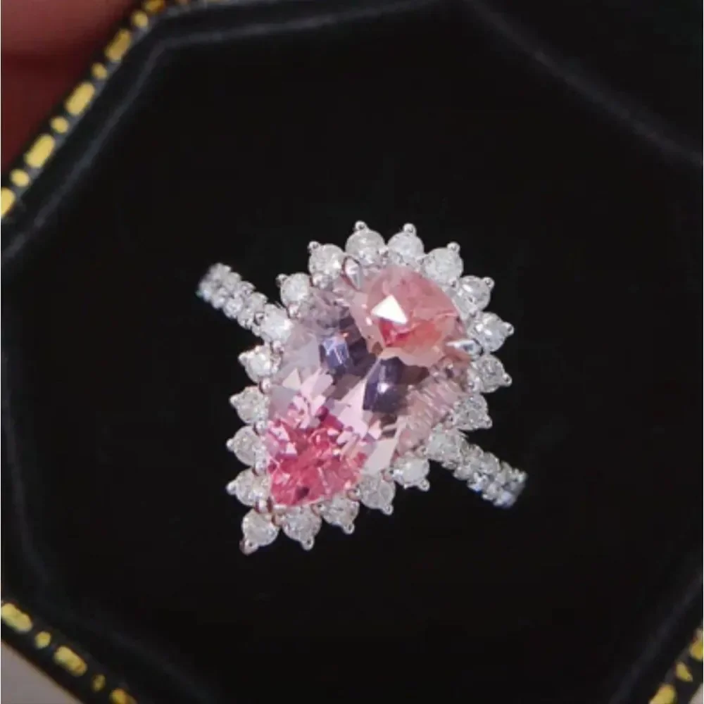💍 Elegant Princess Engagement Rings For Bride Jewelry Romantic Pink Crystal